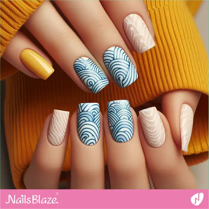 Ocean Pattern on Blue and Nude Nails | Save the Ocean Nails - NB3249